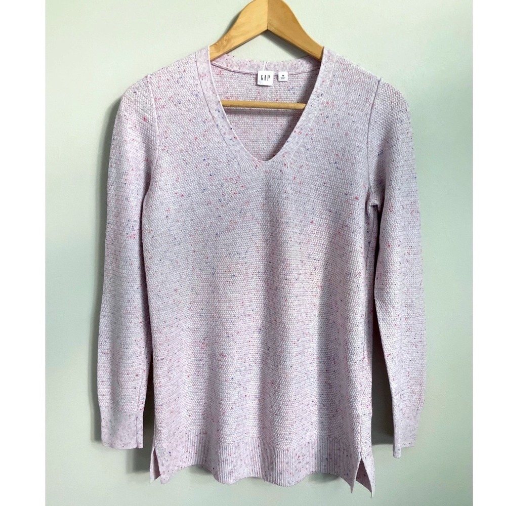 GAP Brooklyn Lightweight Merino Wool Blend Marled Knit V-Neck Sweater